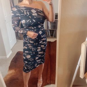 Nordstrom X Black floral one shoulder dress